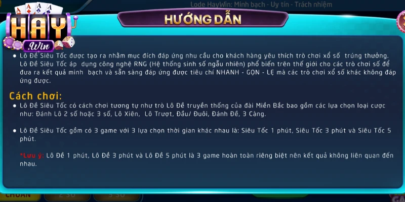 Quy tắc lô đề siêu tốc cần phải nắm rõ khi chơi tại Haywin