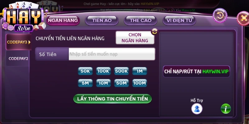 Khái quát tính năng nạp tiền Haywin linh hoạt ổn định