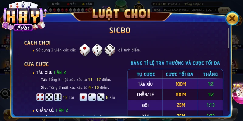 Quy tắc tham gia Sicbo Haywin cơ bản cho người mới